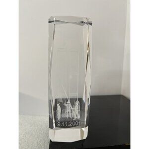 9/11/2001 Twin Towers laser etched glass paperweight 3"